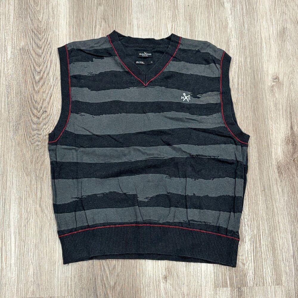 Vintage 00s Y2K Marc Ecko Striped Sweater Vest Men's Size XL Grey Red